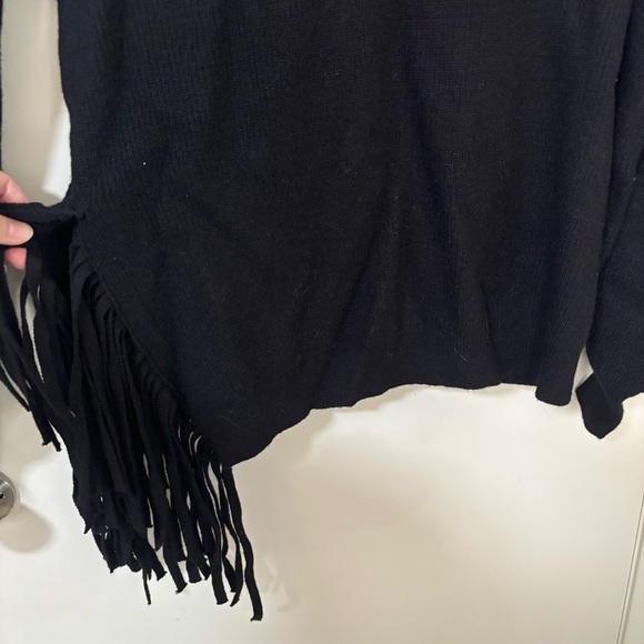 *New with tag* Nordstrom Women's Black mock neck black Sweater with side Fringe - Picture 11 of 14
